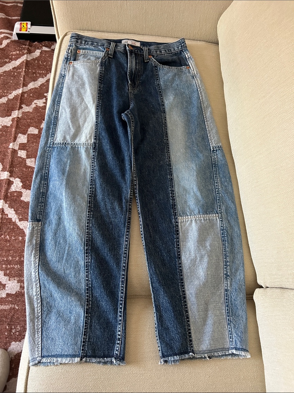 GAP Two-Tone Patchwork Relaxed Jeans in Light Blue and Dark Blue